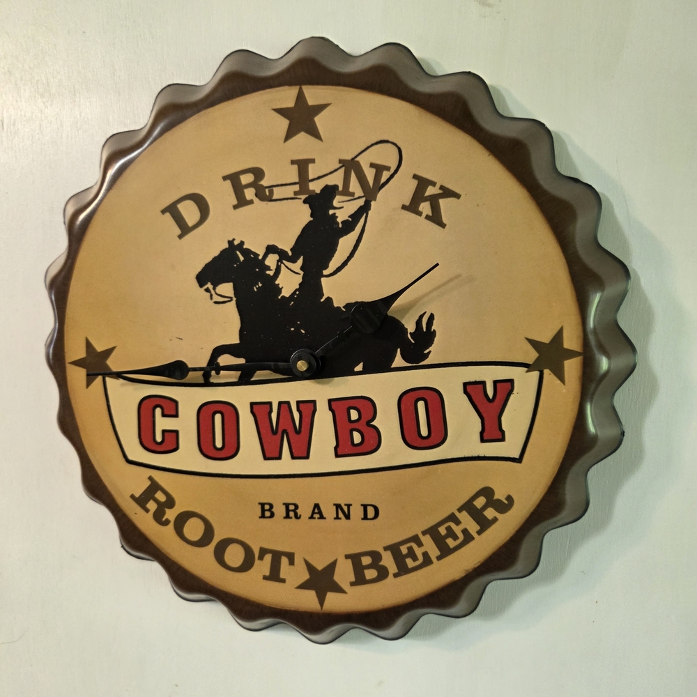Home Interiors Cowboy Root Beer Wall Clock - Brown and Red